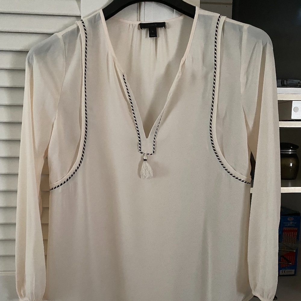 Cream J Crew Tunic Top with Cord Detail - Silky/Washable - Size 0; Fits like a 4
